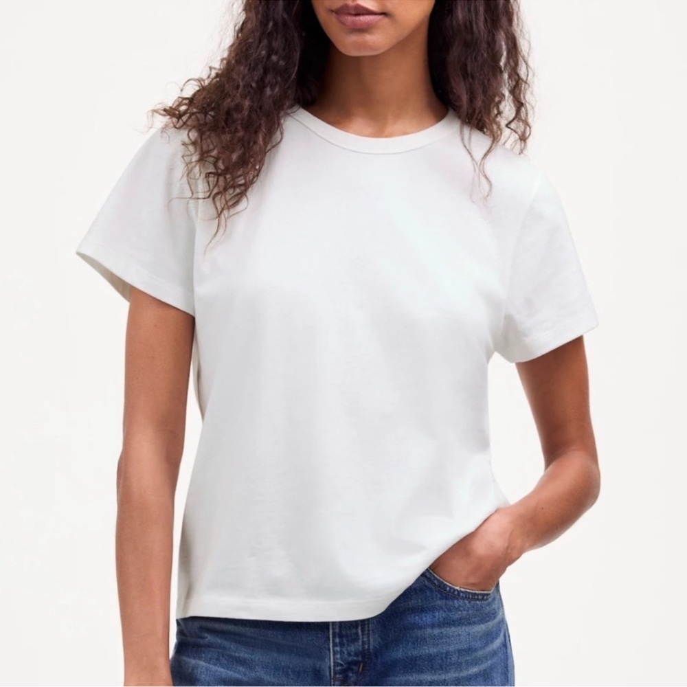 NWT Madewell Cotton Perfect Crewneck White TShirt make up washed off collar
